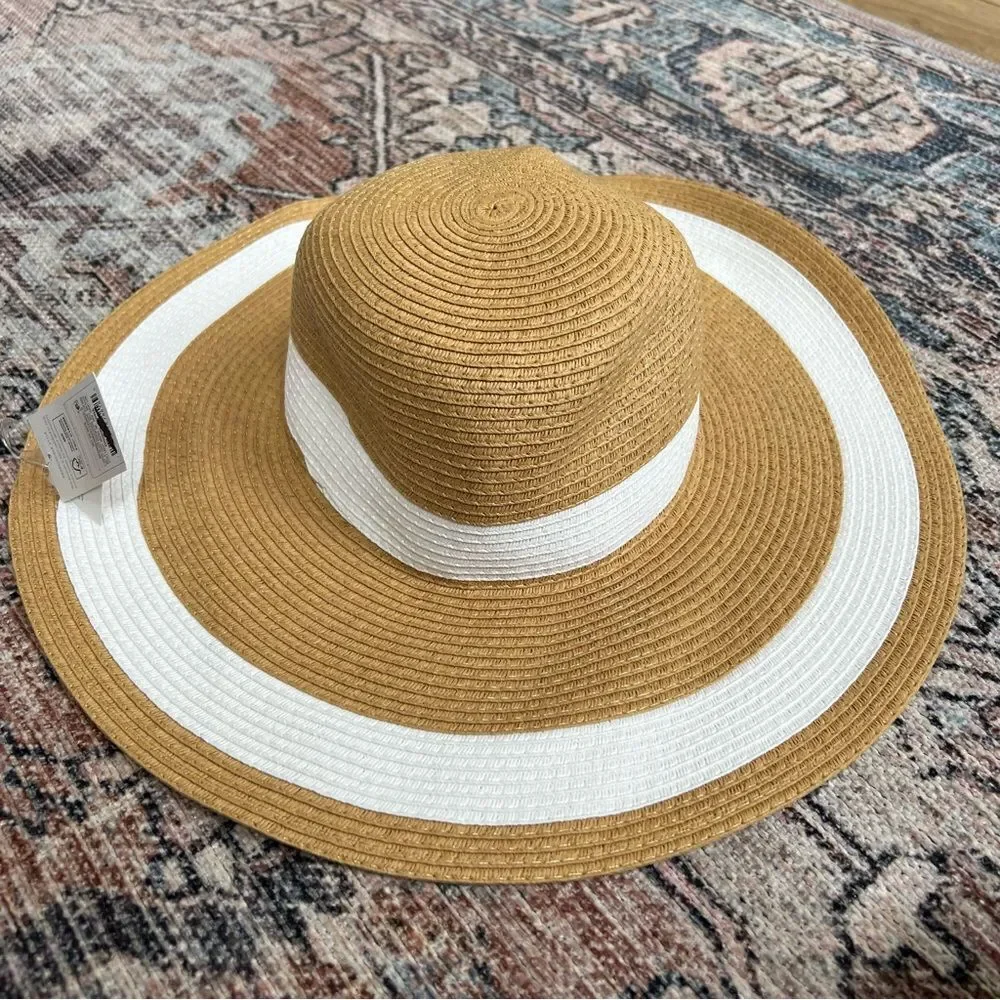NWT Shade & Shore Striped Sunhat Straw Floppy Beach Hat